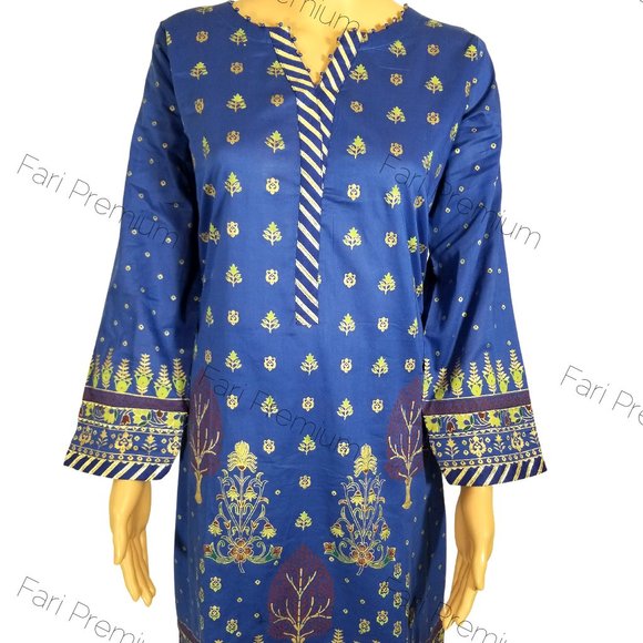 Tawakkal Pakistani Indian Lawn Gold Print Kurti Tunic Kameez Kurta Branded S/38 - Picture 2 of 8